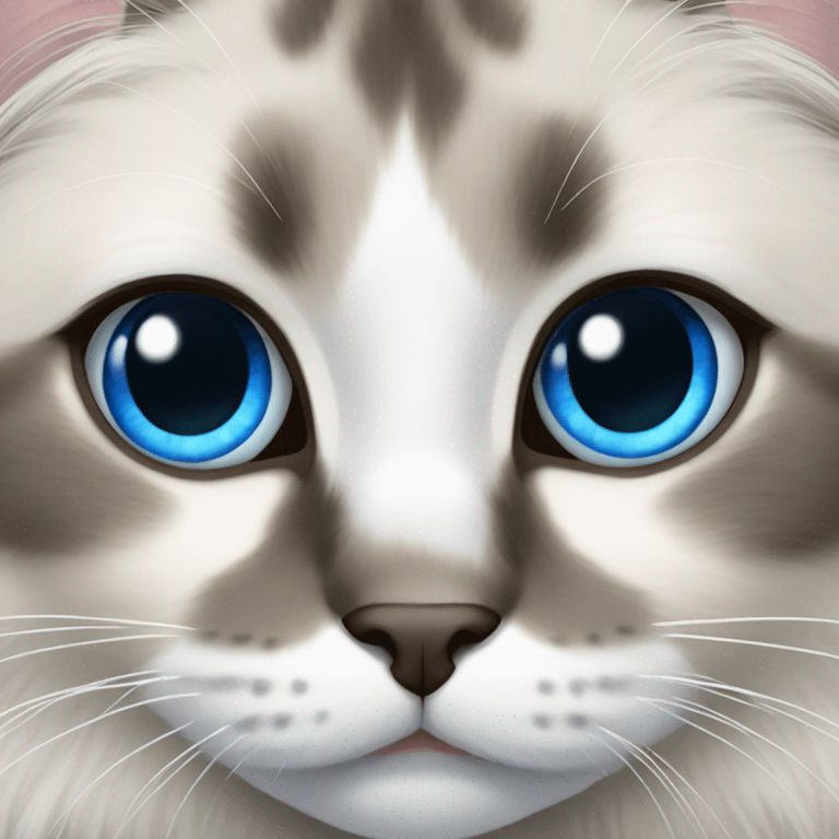 Ragdoll cat with white and grey fur and blue eyes emoji