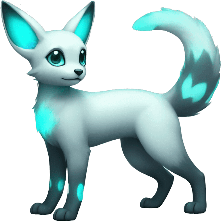 White Shiny Pastel Umbreon with glowing cyan markings full body emoji