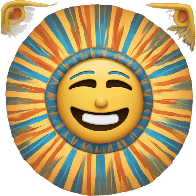 un sol sonriente con rayos estilizados similares a los soles representados en diversos culturas prehispanicas  emoji