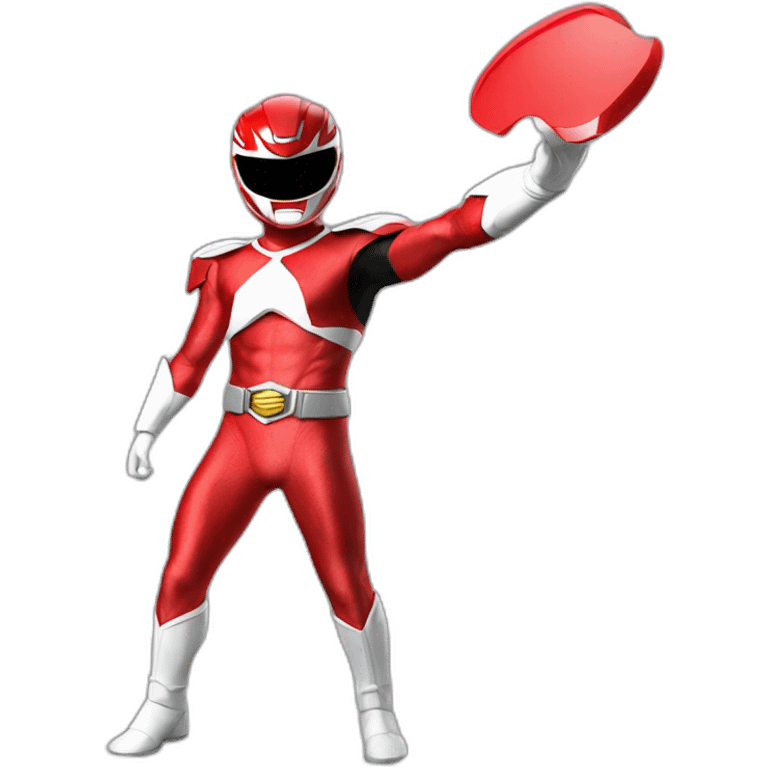 red power ranger full body saying bye with his left hand emoji