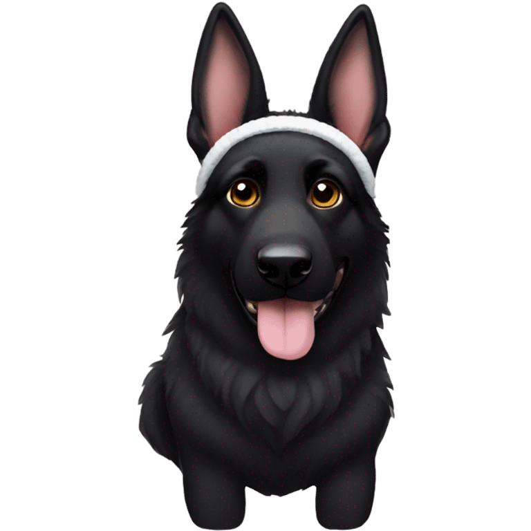 All black German shepherd with bunny ears headband emoji