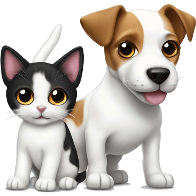 Jack Russell Black and White Cat and Tabby Cat emoji