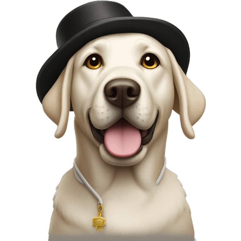 Black Labrador dressed up as pilgrim emoji