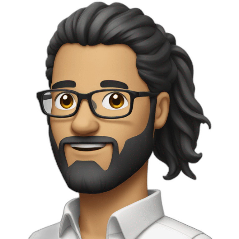 Man with black and White beard long hair in ponytail and glasses emoji