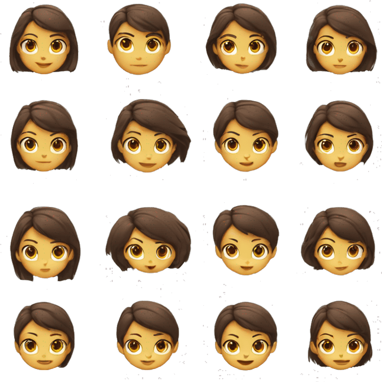 tete ronde, cheveux et yeux maron, cheveux lisse court avec un degrader emoji