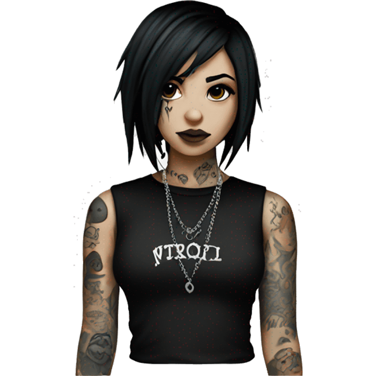 emo girl with black hair tattoos and piercings emoji