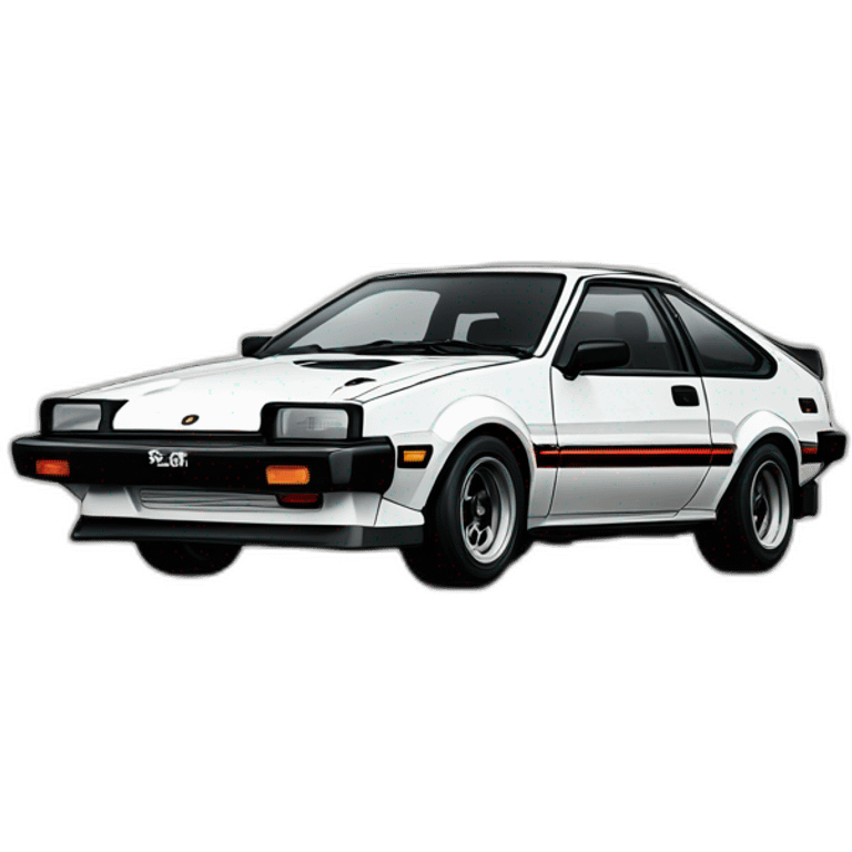 AE 86 Trueno with Fuji, tofu shop written on the side in Japanese painted white emoji