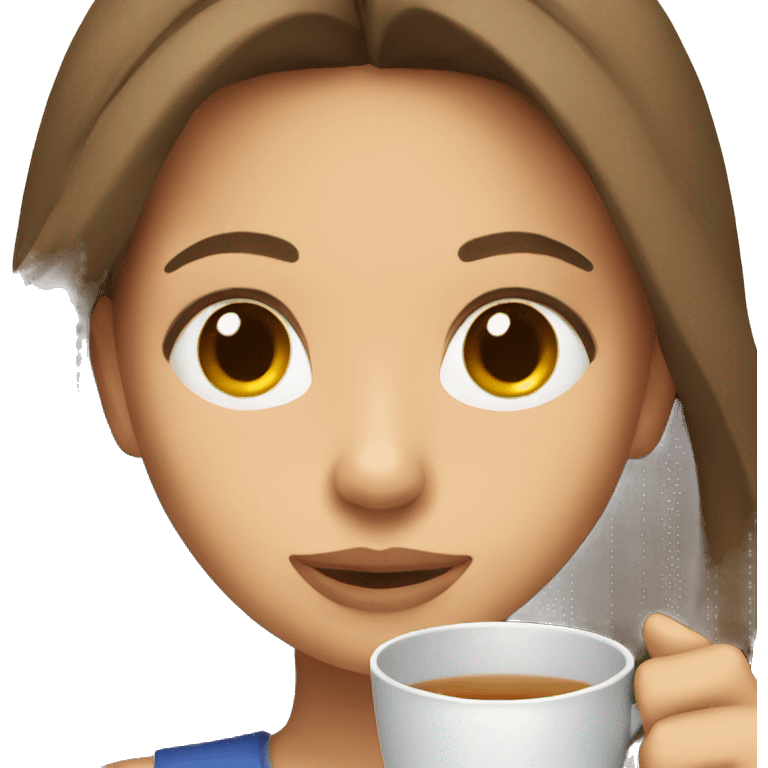 Girl sipping tea with brown hair  emoji