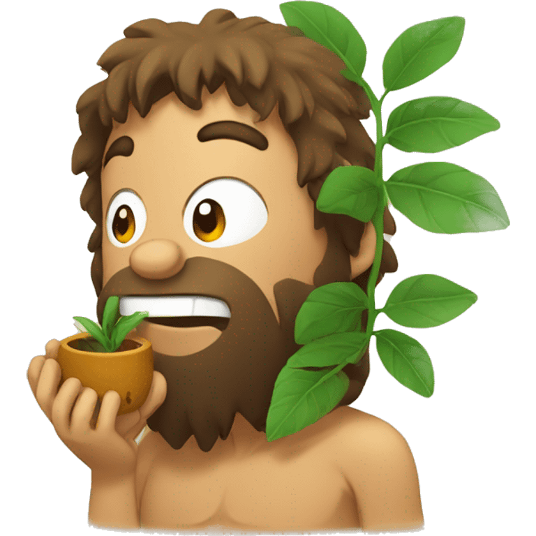 caveman chewing a plant emoji