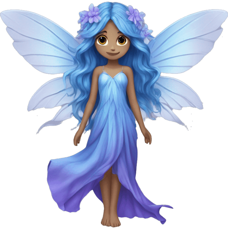 Beautiful, blue flower, fairy, blue, silver, purple, long hair, big wings emoji