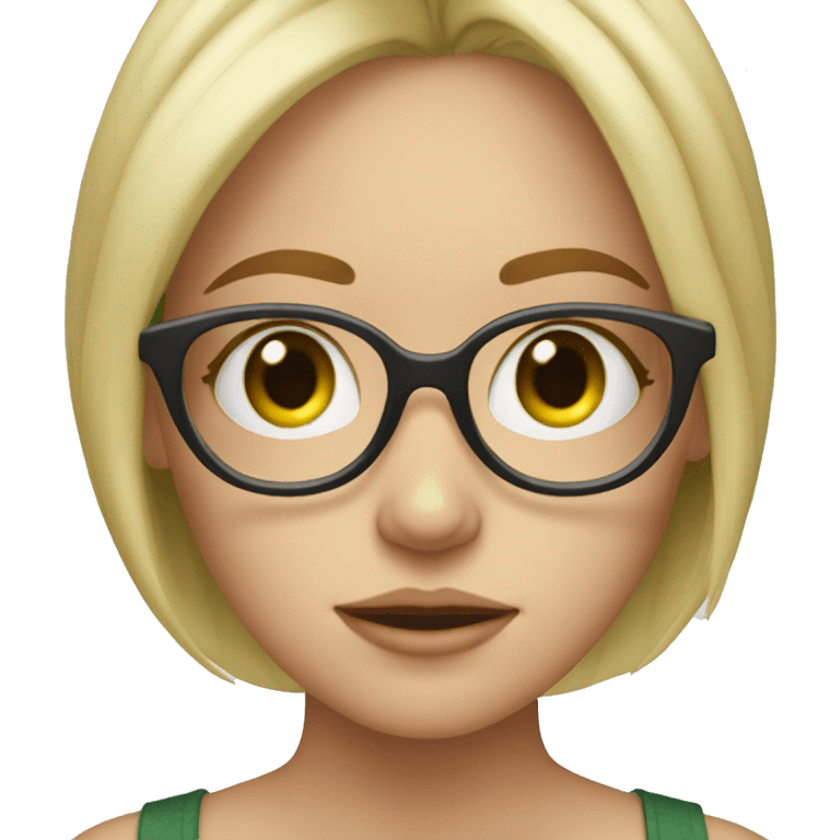 a blonde girl with freckles, glasses, long lashes and greenish eyes  emoji