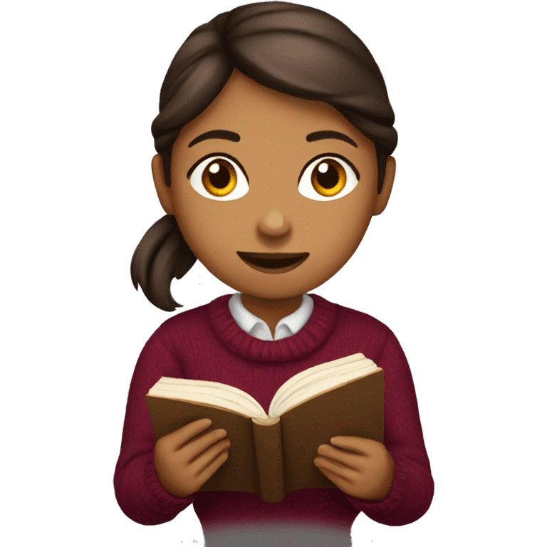 Girl wearing burgundy jumper reading a book emoji