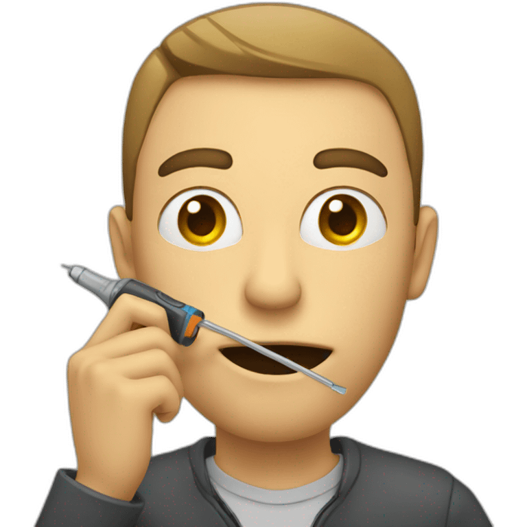 A man holds a screwdriver in his mouth emoji