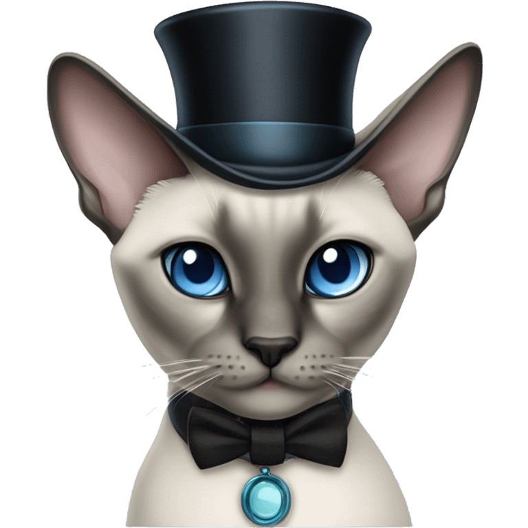 Blue point Siamese cat wearing a black top hat and monocle emoji