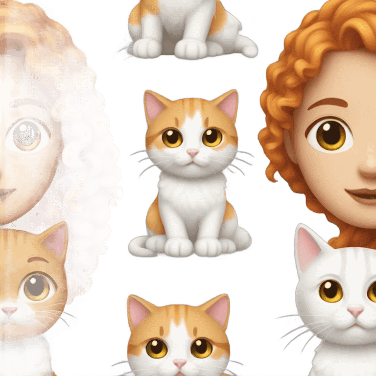 White girl with curly and orange hair and with her full white cat emoji