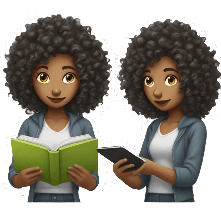 Curly hair girl reading kindle emoji