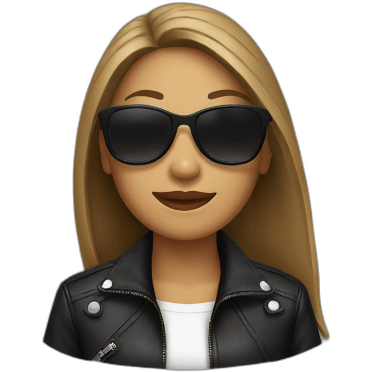 woman leather jacket wearing sunglasses emoji