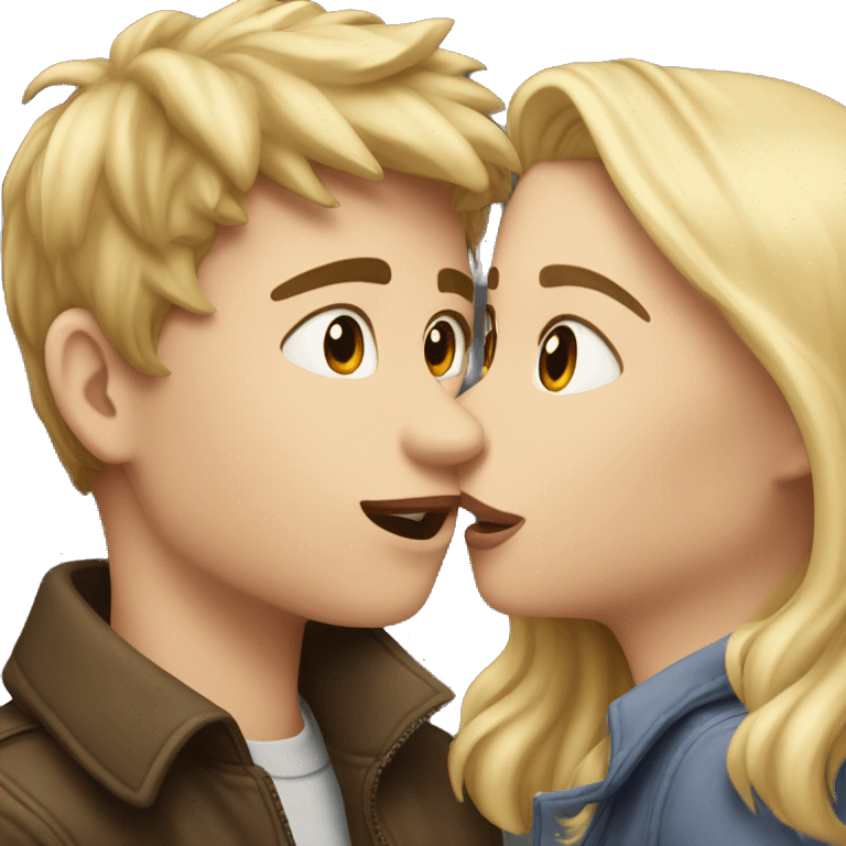 brunette boy and a blonde girl kissing, they are partners emoji