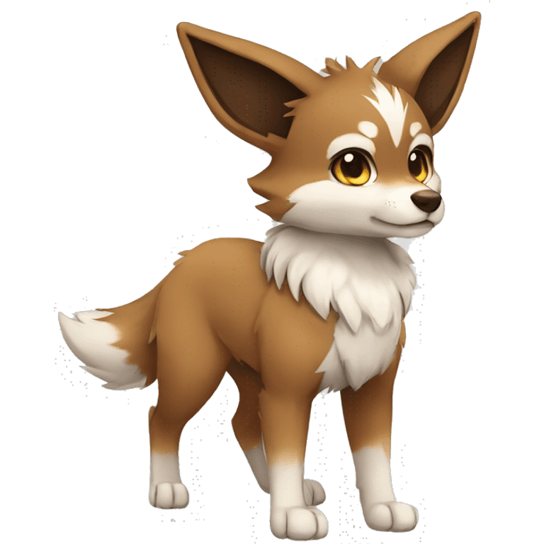 Brown and White Cartoon Chibi Wolf Eevee Full Body emoji