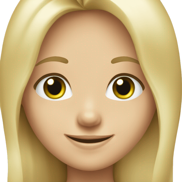 girl, blond long hair, green eyes, smile with white teeth emoji