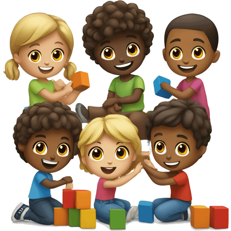 Group of little Kids playing with blocks emoji