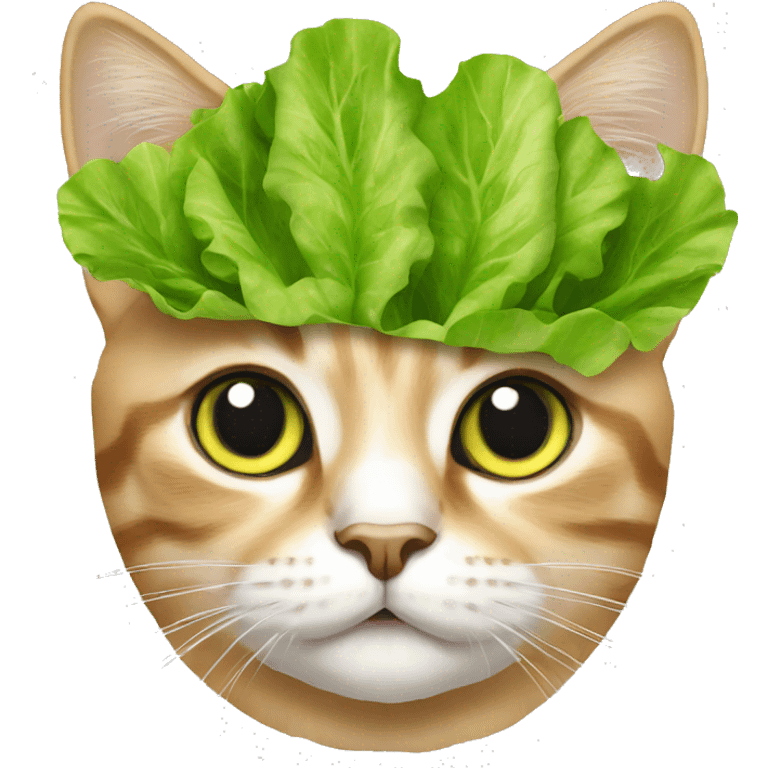 cat with lettuce leaf on its head emoji