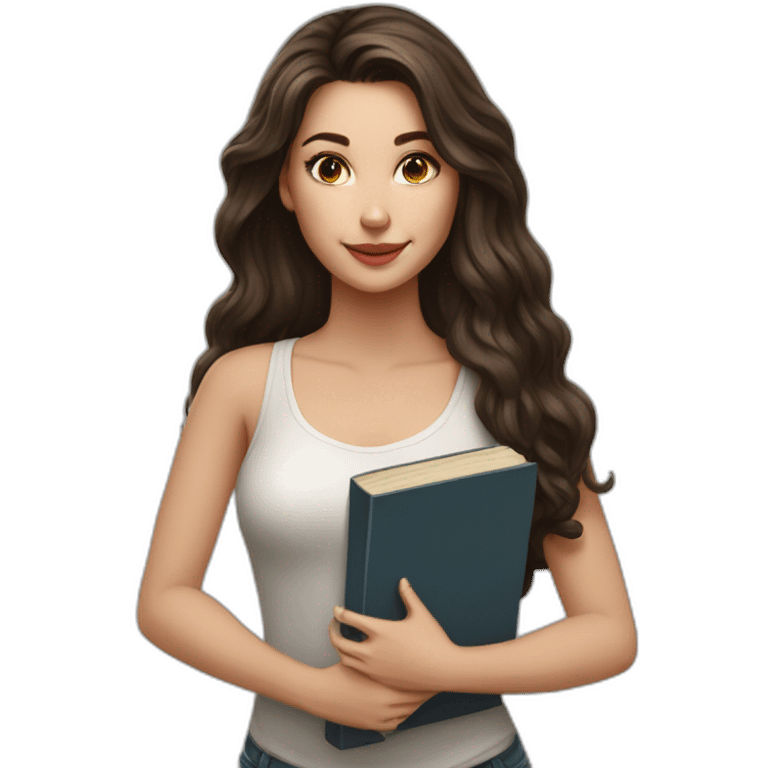 Realistic Brunette white beautiful girl with realistic and detailed books emoji