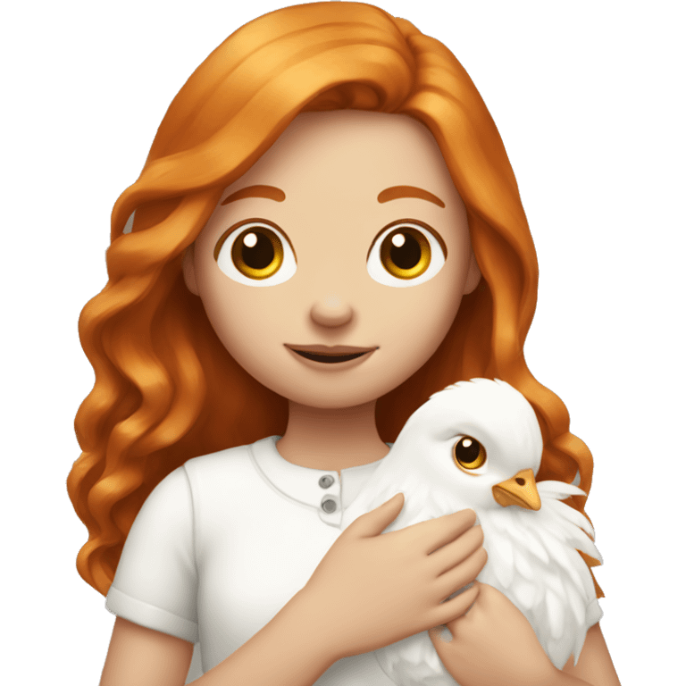 Ginger girl with Long hair and a white hen inside her Arms  emoji