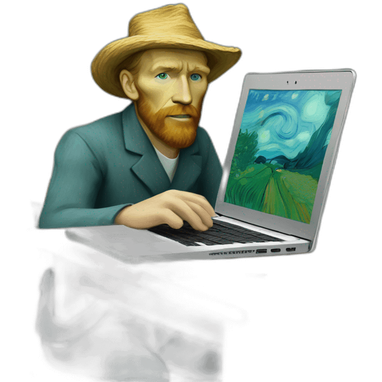 Vincent van Gogh working behind a macbook emoji