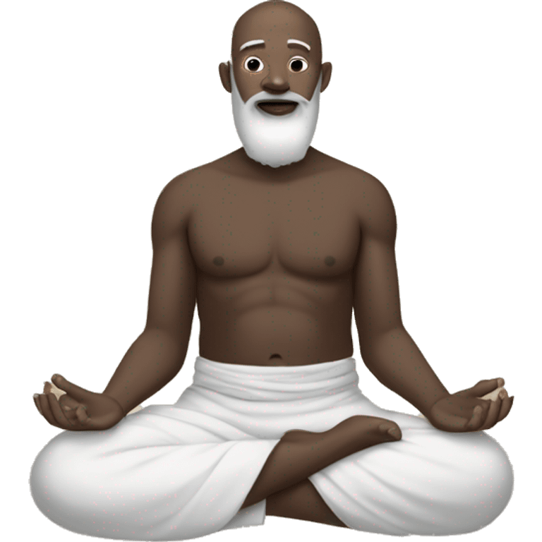 clothes free Bald Guru with dark skin, white beard in lotus position emoji