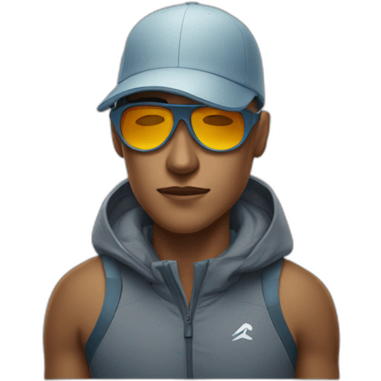 an exhausted runner wearing sunglasses a cap and winter shoes emoji