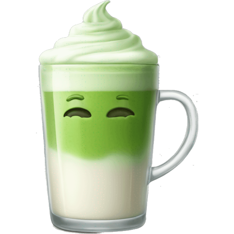 Matcha latte with milk foam in big glass mug emoji