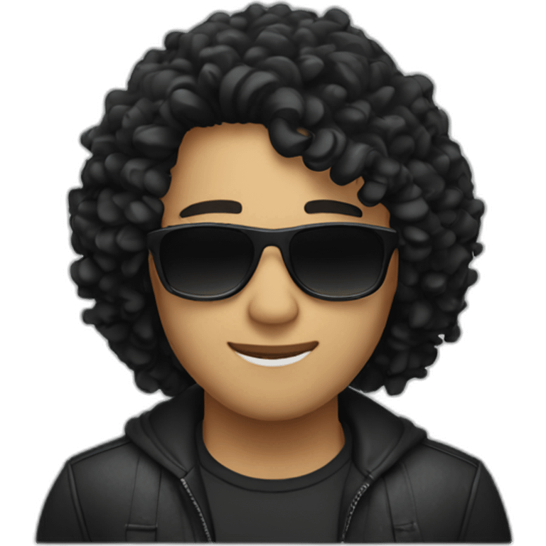 Guy with long curly black hair and sunglasses emoji