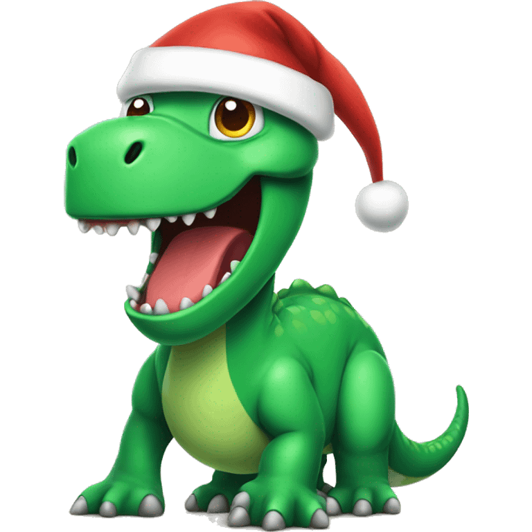 green dino wearing santa hat emoji