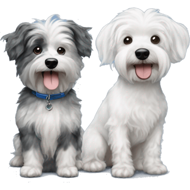 2 Dogs Side by side - a West Highland White Terrier and a Blue Merle Miniature Poodle Mix emoji