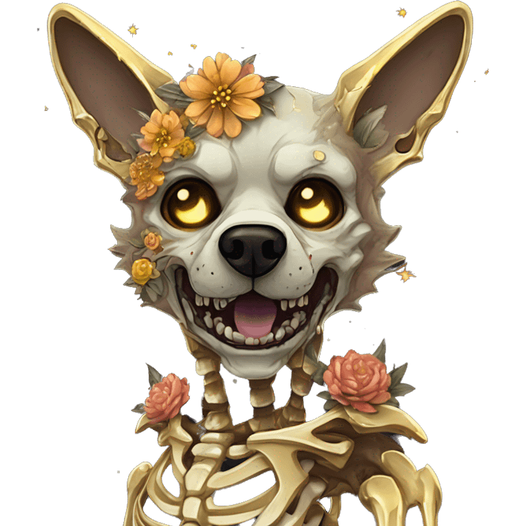 iridescent kintsugi fluffy zombie black brown gold dog fox head zombie skeleton gold mechanical nebula galaxy stars colorful flowers fairy lights vintage zombie emoji