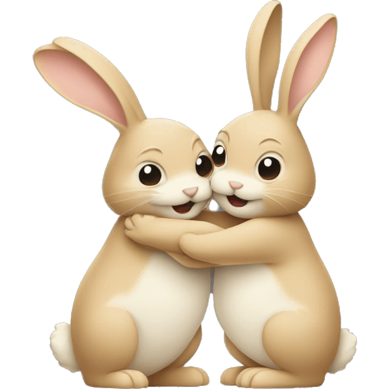 Two beige rabbits hug each other  emoji