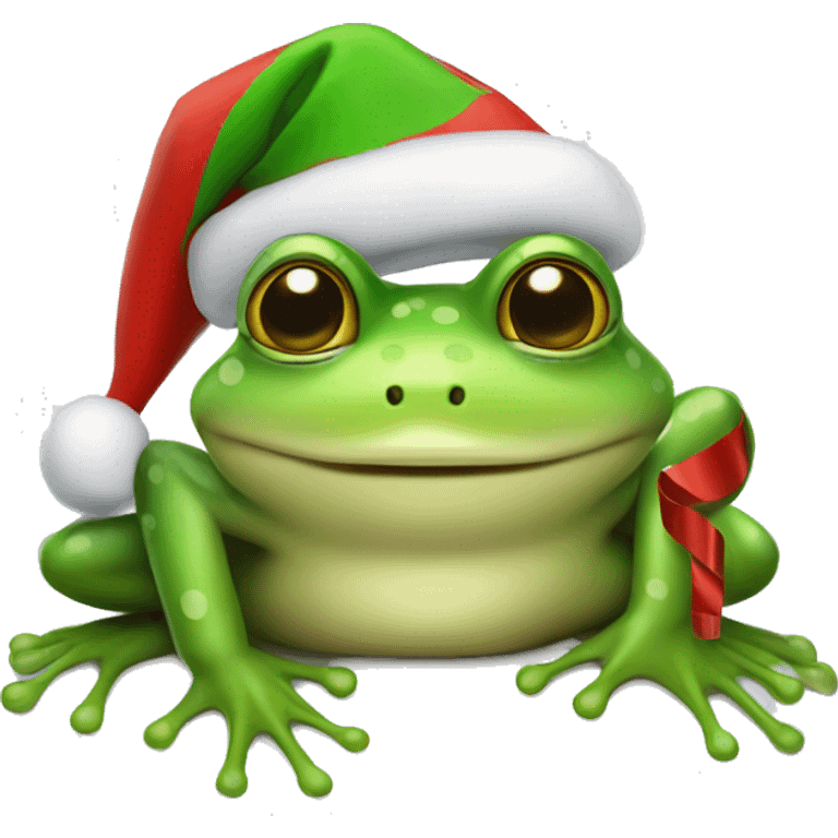 Cute green frog wearing a Christmas hat emoji