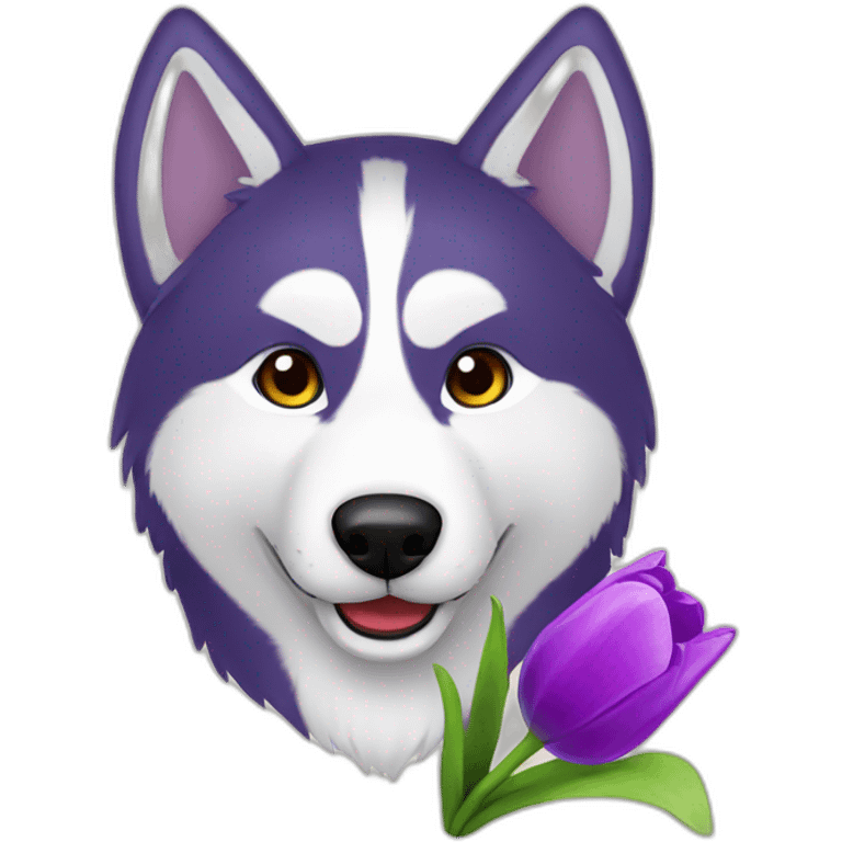 husky with purple-tulip in the moue emoji