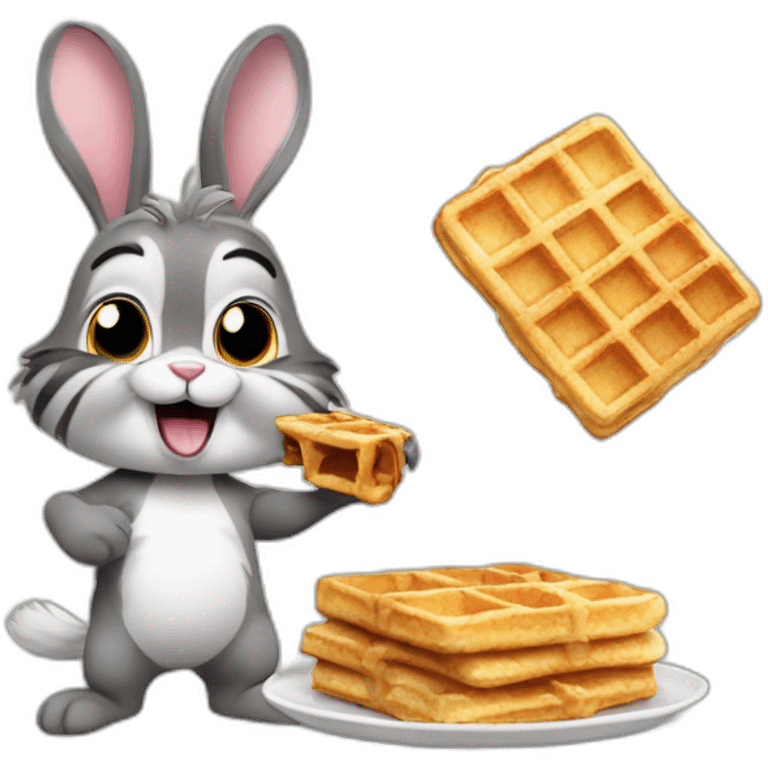 rabbit with racoon eating waffles emoji