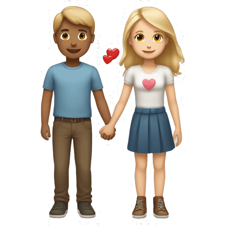 A blonde girl and brown hair boy holding hands with a heart around them  emoji