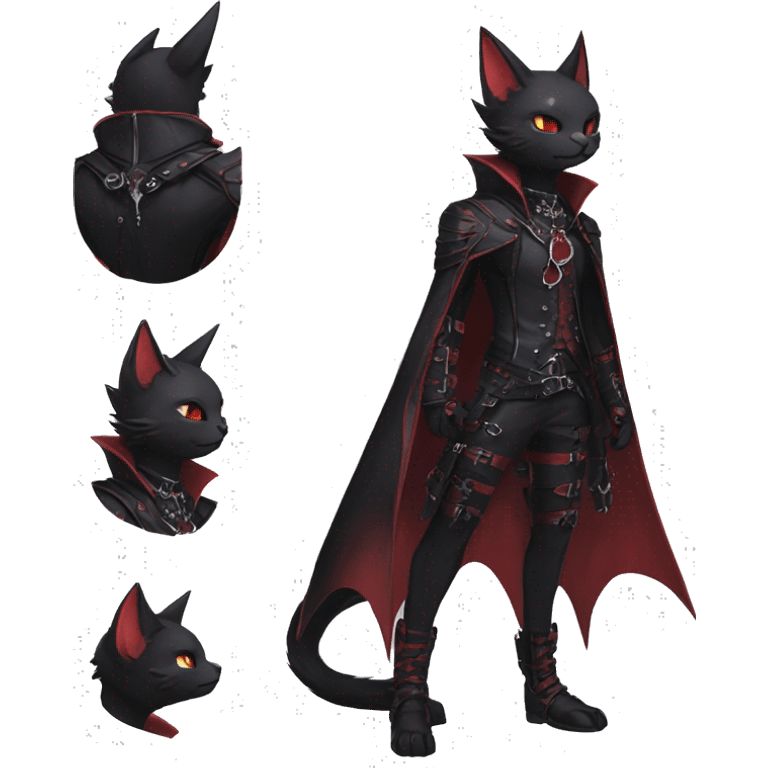 cool edgy elegant beautiful black punk red ethereal fantasy emo nargacuga-bat-cat-Fakemon collar harness full body emoji