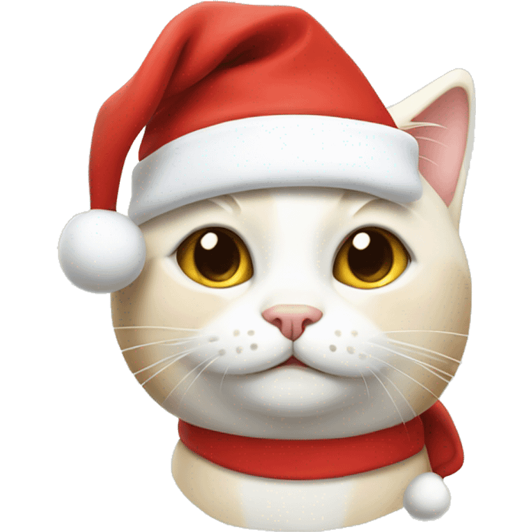 Cream and white cat with a santa hat emoji