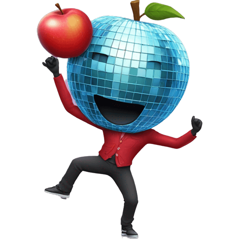 dancing red apple with a disco ball emoji