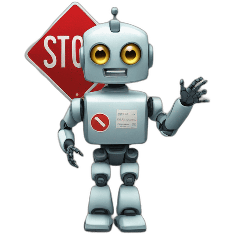 a robot holding a stop sign emoji