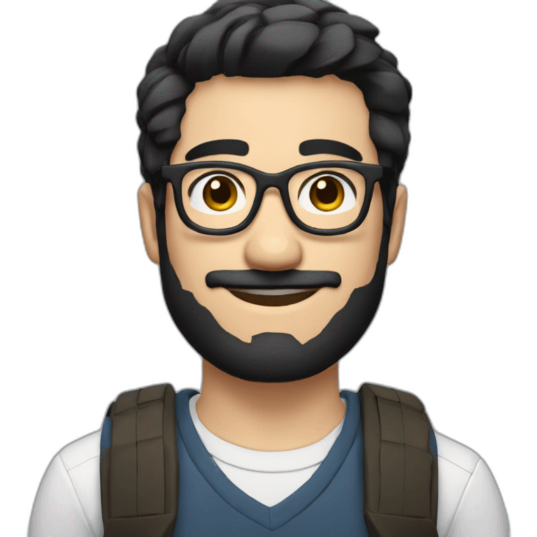 short beard man glasses nerd pixel with black hair and short head hair emoji