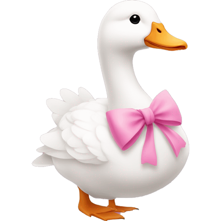 A White goose with a bow in pink around its neck. Make it really cute and show the whole Animal emoji