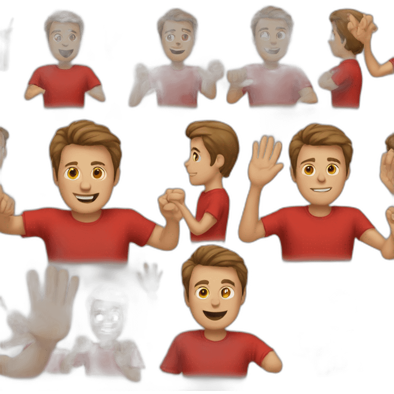 man with hands in the air and a red t-shirt emoji