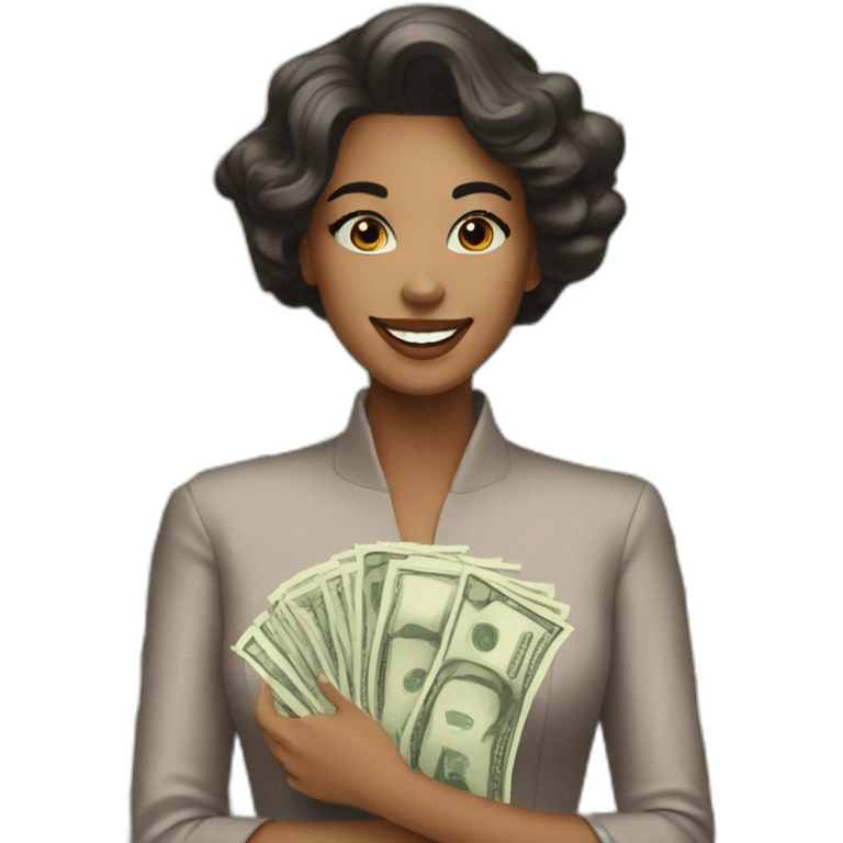 happy rich girl short hair with banknotes emoji