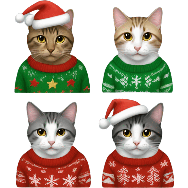 four cats wearing Christmas sweaters emoji